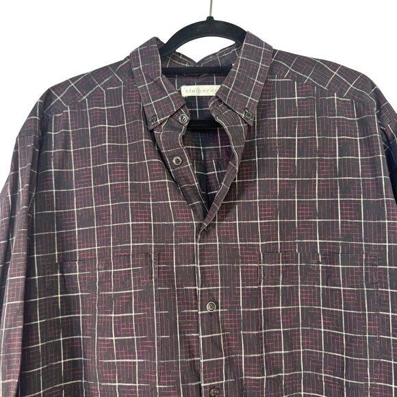 Claiborne Mens Black & Red Plaid Long-Sleeve Button-Up Shirt XL Cotton - Picture 2 of 9